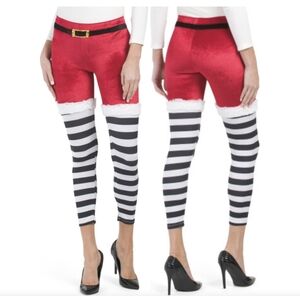Poof! sz Small Juniors Vibrant Red Santa Theme Leggings